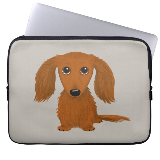 Long Hazard Red Dachshund | Cute Doxie Cartoon Dog Laptop Sleeve (Voorkant)