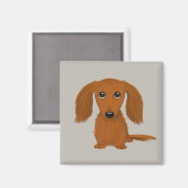 Long Hazard Red Dachshund | Cute Doxie Cartoon Dog Magneet (Voorkant / Achterkant)