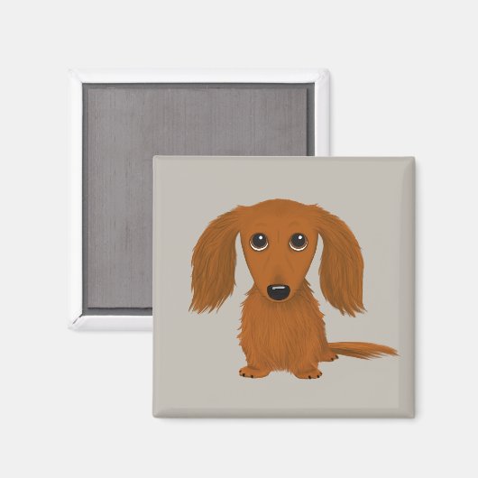 Long Hazard Red Dachshund | Cute Doxie Cartoon Dog Magneet (Voorkant / Achterkant)