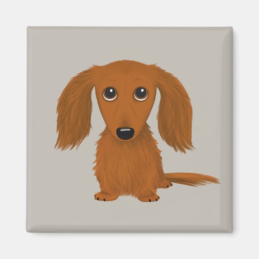 Long Hazard Red Dachshund | Cute Doxie Cartoon Dog Magneet (Voorkant)