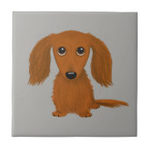 Long Hazard Red Dachshund | Cute Doxie Cartoon Dog Tegeltje (Voorkant)