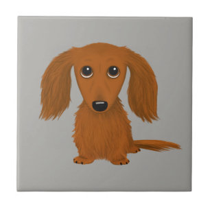 Long Hazard Red Dachshund   Cute Doxie Cartoon Dog Tegeltje