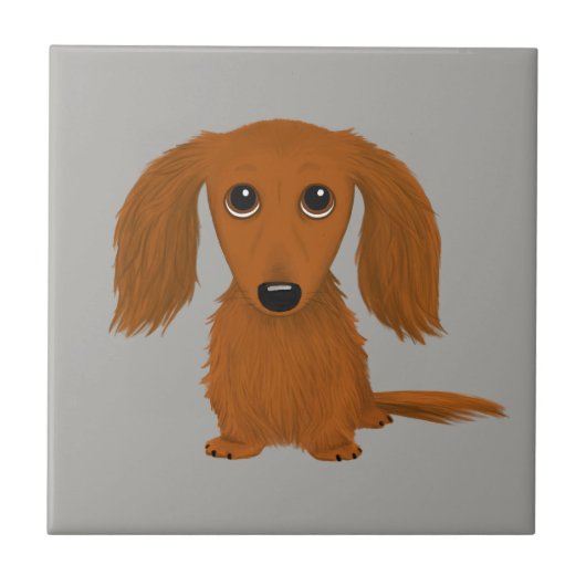 Long Hazard Red Dachshund | Cute Doxie Cartoon Dog Tegeltje (Voorkant)