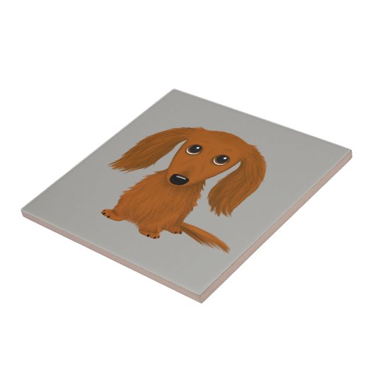 Long Hazard Red Dachshund | Cute Doxie Cartoon Dog Tegeltje (Zijkant)