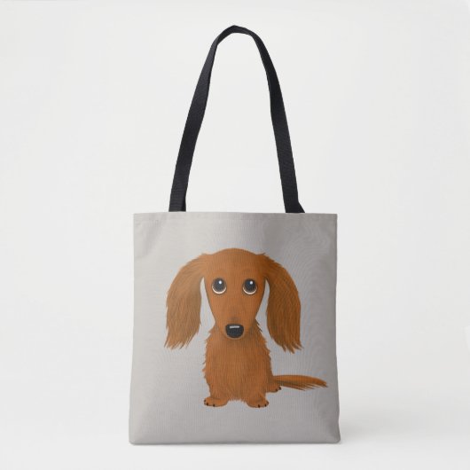 Long Hazard Red Dachshund | Cute Doxie Cartoon Dog Tote Bag (Voorkant)