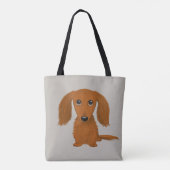 Long Hazard Red Dachshund | Cute Doxie Cartoon Dog Tote Bag (Achterkant)