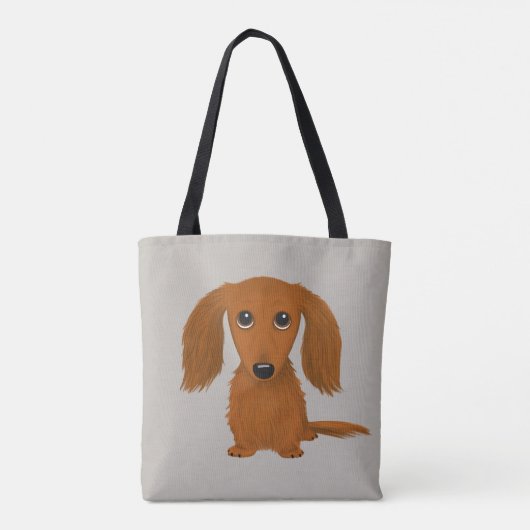 Long Hazard Red Dachshund | Cute Doxie Cartoon Dog Tote Bag (Achterkant)