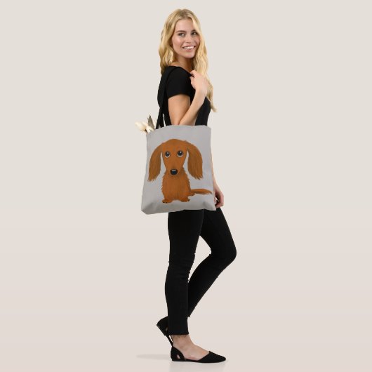 Long Hazard Red Dachshund | Cute Doxie Cartoon Dog Tote Bag (Op model)