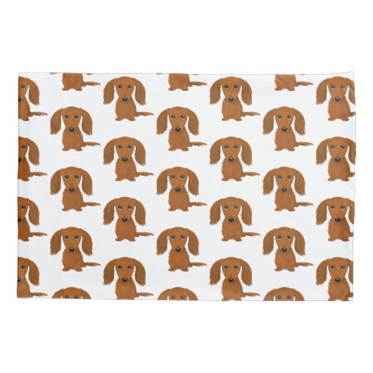 Long Hazard Red Dachshund Pattern Kussensloop (Achterkant)