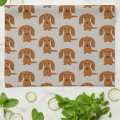 Long Hazard Red Dachshund Pattern Theedoek (Gevouwen)