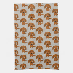 Long Hazard Red Dachshund Pattern Theedoek