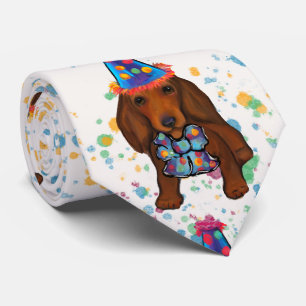 Long Hazard Red Dachshund Stropdas