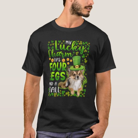Long Hazard Tan Chihuahua Green Pet Charm St Patri T-shirt (Voorkant)
