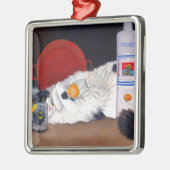 Long Hazard Tuxedo Cat Metalen Ornament (Links)