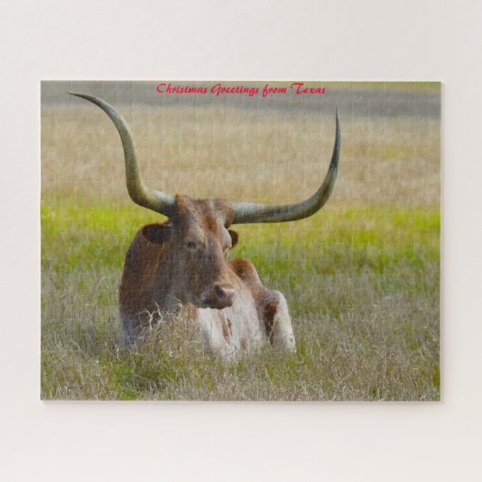 Long Horn Cattle Texas, kerstcadeautjes Legpuzzel (Horizontaal)