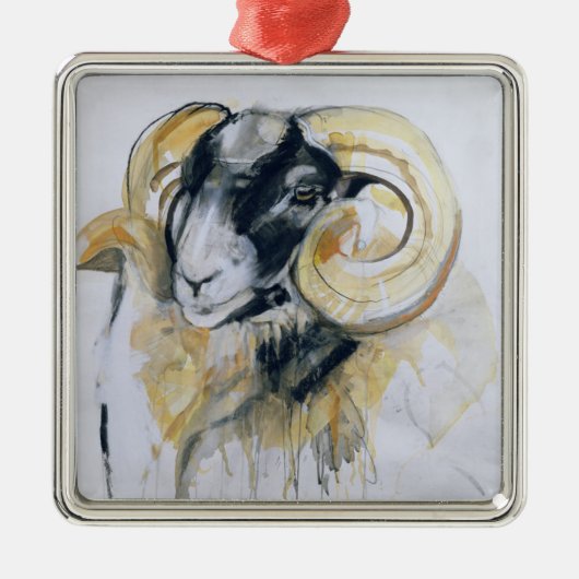 Long Horn Sheep Metalen Ornament (Voorkant)