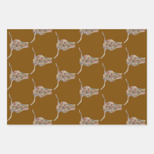 Long horn Wrapping Paper Flat Sheet Set of 3 (Voorkant)