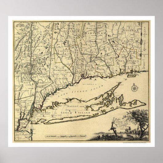Long Island and Connecticut Map 1780 Poster (Voorkant)