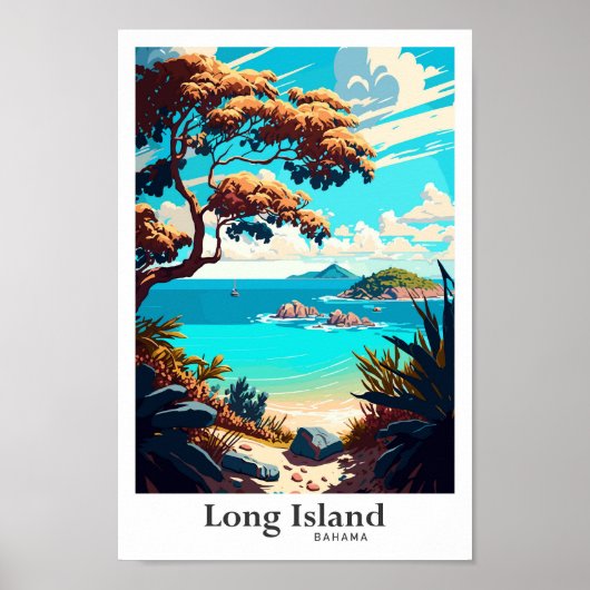 Long Island Bahama Art Vintage Travel Illustratie Poster (Voorkant)