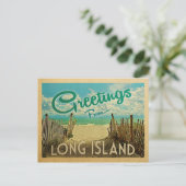 Long Island Beach Vintage Travel Briefkaart (Staand voorkant)