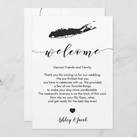 Long Island bruiloft welkomstbrief en reisschema Programmakaart (Voorkant / Achterkant)