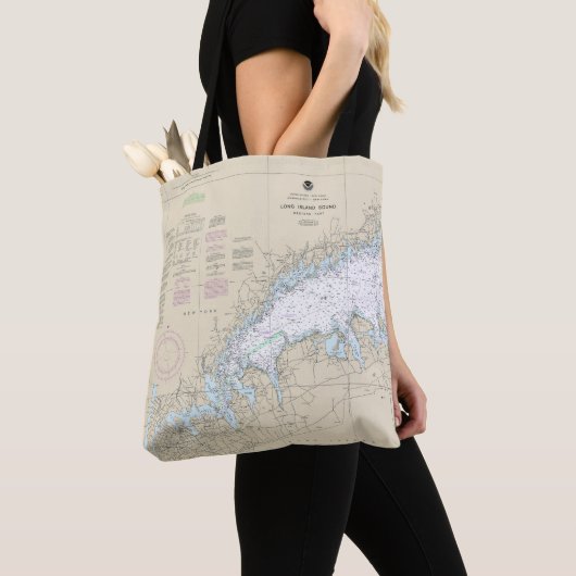 Long Island geluid Western deel nautische kaart Tote Bag (Dichtbij)