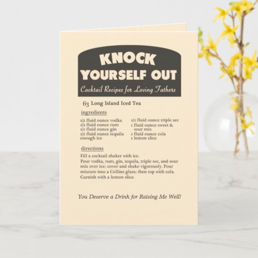 Long Island Iced Tea Cocktail / Vaderdag Card Kaart (Gele Bloem)