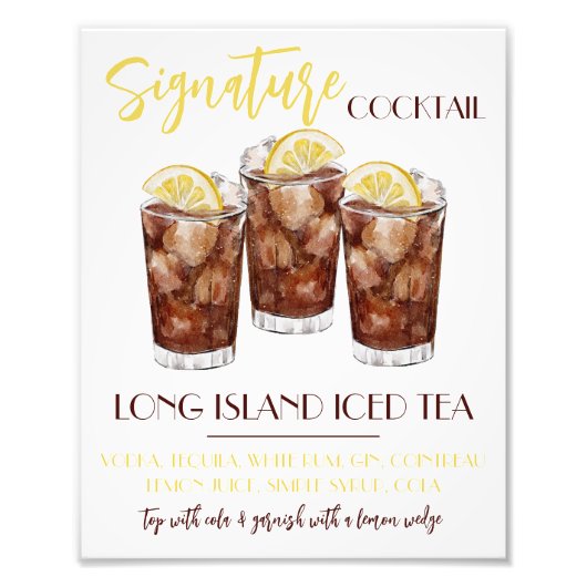 Long Island Iced Tea Signature Cocktail Recipe Foto Afdruk (Voorkant)