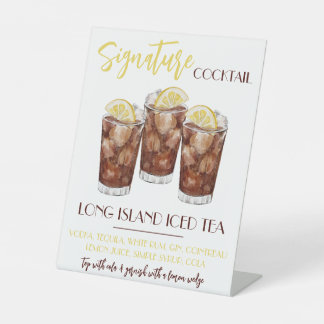 Long Island Iced Tea Signature Cocktail Recipe Reclamebord Met Voetstuk