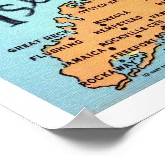 Long Island Kaart 12x18 Afdrukken Poster (Hoek)