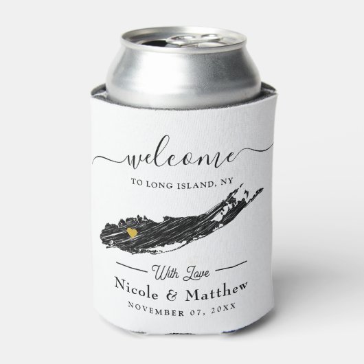 Long Island Kaart New York Minimal Bruiloft Welkom Blikjeskoeler (Blikje Voorkant)