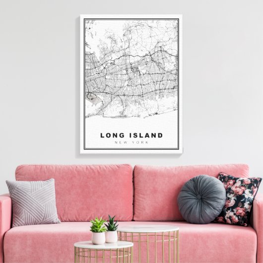 Long Island Map Canvas Afdruk (Insitu (Woonkamer))