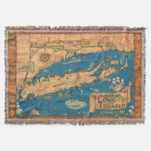 Long Island Map Throw Blanket Deken (Voorkant)