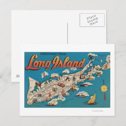 Long Island, New York - Groeten van Briefkaart (Voorkant / Achterkant)