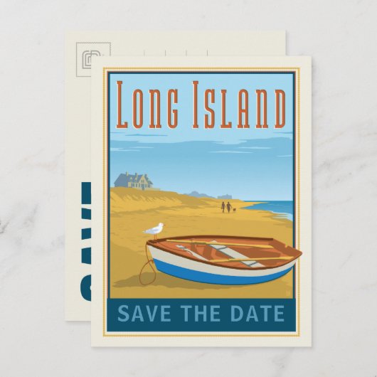 Long Island, New York | Save the date Aankondigingskaart (Voorkant / Achterkant)