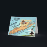 Long Island NY   Feestdagen Kaart<br><div class="desc">Kleurrijk geïllustreerde,  vintage kaart van Long Island,  New York.  Het is een oude ansichtkaart die opnieuw is gebruikt voor de feestdagen!</div>