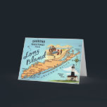 Long Island NY   Feestdagen Kaart<br><div class="desc">Kleurrijk geïllustreerde,  vintage kaart van Long Island,  New York.  Het is een oude ansichtkaart die opnieuw is gebruikt voor de feestdagen!</div>