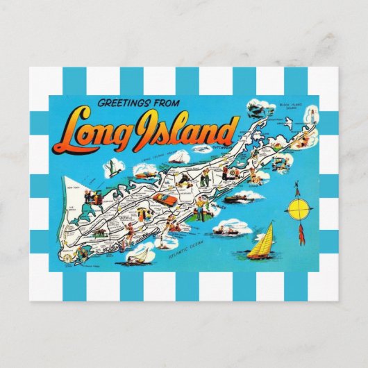 Long Island, NY gestreepte kaart ansichtkaart (Voorkant)