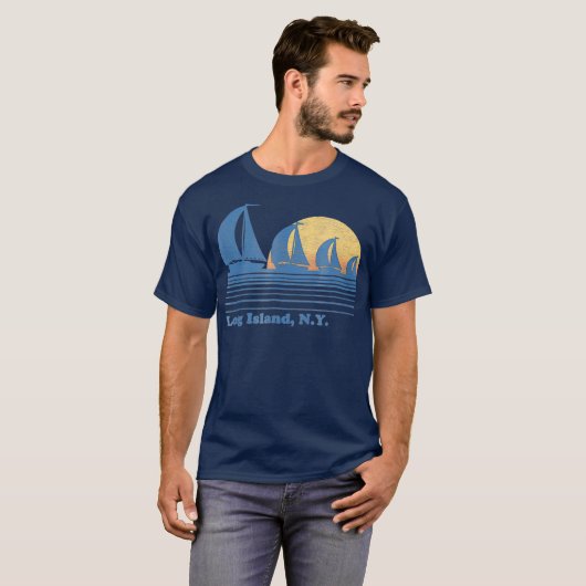 Long Island NY Sailboat  80 s Sunset T-shirt (Voorkant volledig)