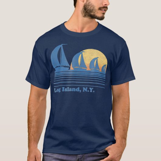Long Island NY Sailboat  80 s Sunset T-shirt (Voorkant)