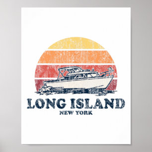 Long Island Ny Vintage Scheepvaart 70s Retro Boot Poster