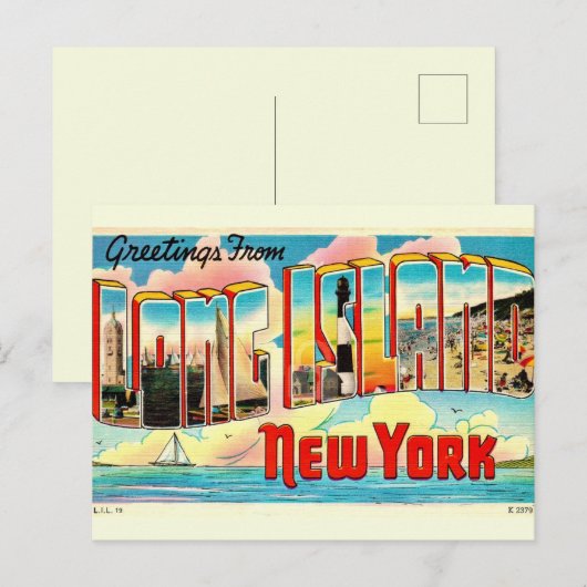Long Island Retro Ansichtkaart Briefkaart (Voorkant / Achterkant)