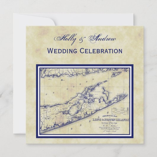 Long Island The Hampton Map Distress SQ Wedding Kaart (Voorkant)