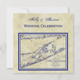 Long Island The Hampton Map Distress SQ Wedding Kaart