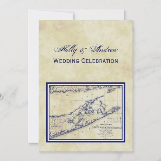 Long Island The Hampton Map Distress VC Wedding Kaart (Voorkant)