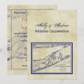 Long Island The Hampton Map Distress VC Wedding Kaart (Voorkant / Achterkant)