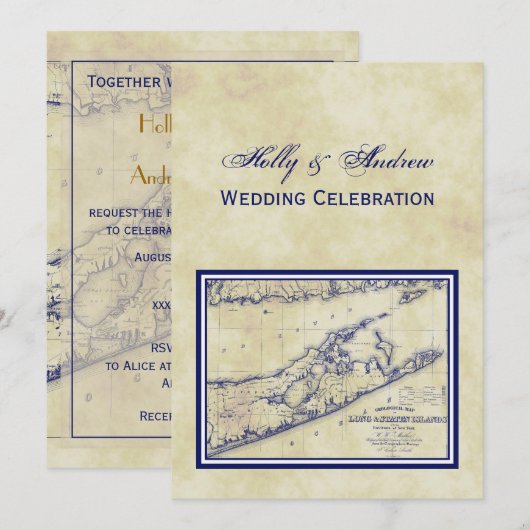 Long Island The Hampton Map Distress VC Wedding Kaart (Voorkant / Achterkant)