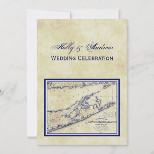 Long Island The Hampton Map Distress VC Wedding Kaart
