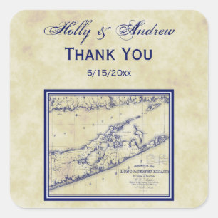 Long Island The Hampton Map Distress Vierkante Sticker