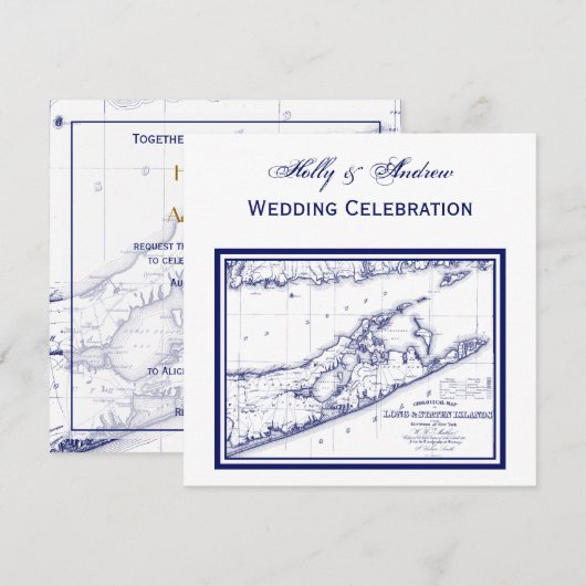 Long Island The Hampton Map SQ Wedding Kaart (Voorkant / Achterkant)